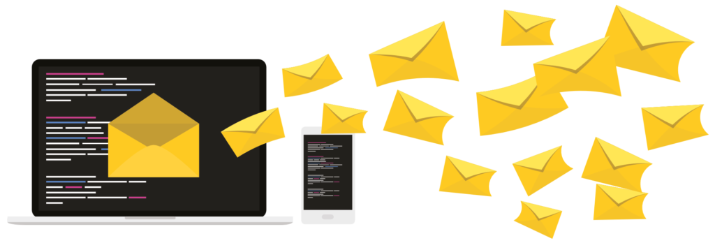 email marketing: immagine rappresentativa che raffigura le email che escono dal computer